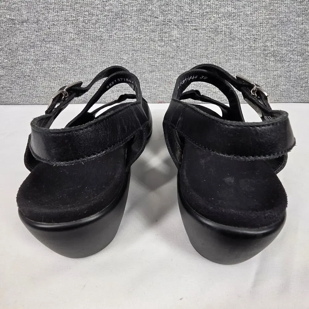 MEPHISTO WOMEN’S BLACK LEATHER COMFORT SANDALS – SIZE EU 39 (US 8–8.5)